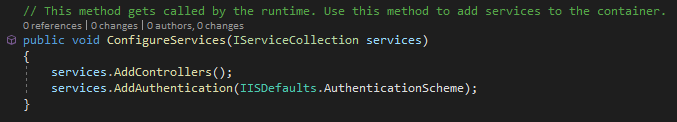 Add AD authentication to ConfigureServices